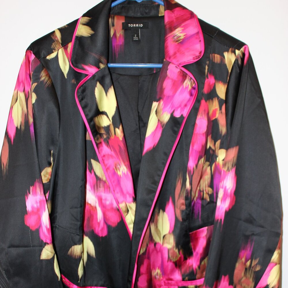 Satin Relaxed Floral Blazer/Size 2/Relaxed Fit